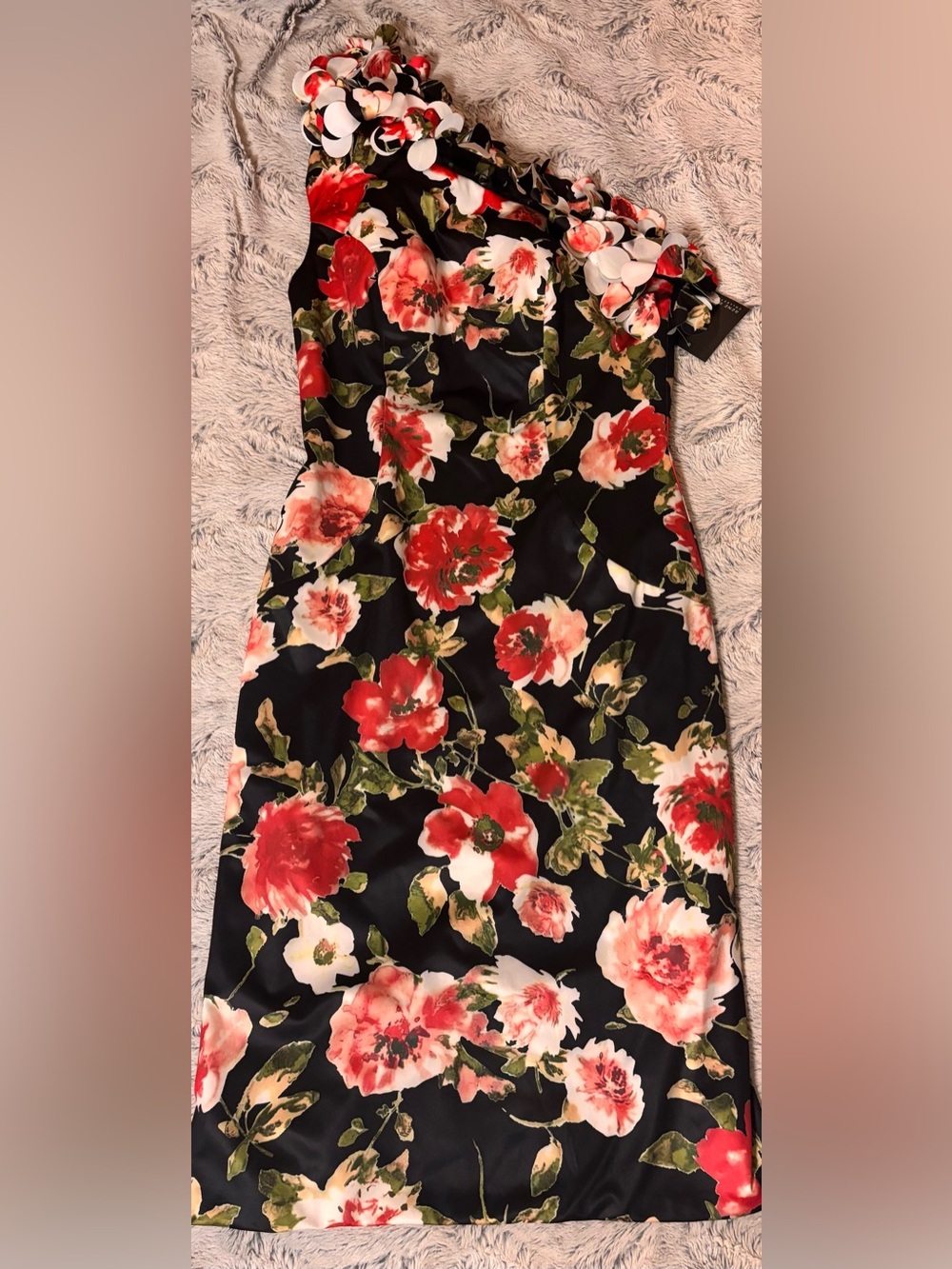 NWT René Ruiz Collection 3D Floral One Shoulder Midi Dress Size 8